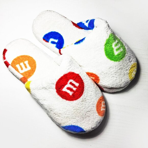 M&M Slippers Slip On Novelty Women's White Colorful Soft Trademarked - Picture 3 of 6